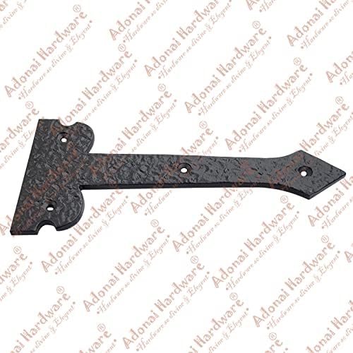 Adonai Hardware 8 Inch ''Agee'' Heavy Duty Antique Cast Strap False or Faux or Dummy Hinge Front (8 Pack, Matte Black) for Vintage Barn Doors, Gates, Furniture, Garage, Shutters and Fences